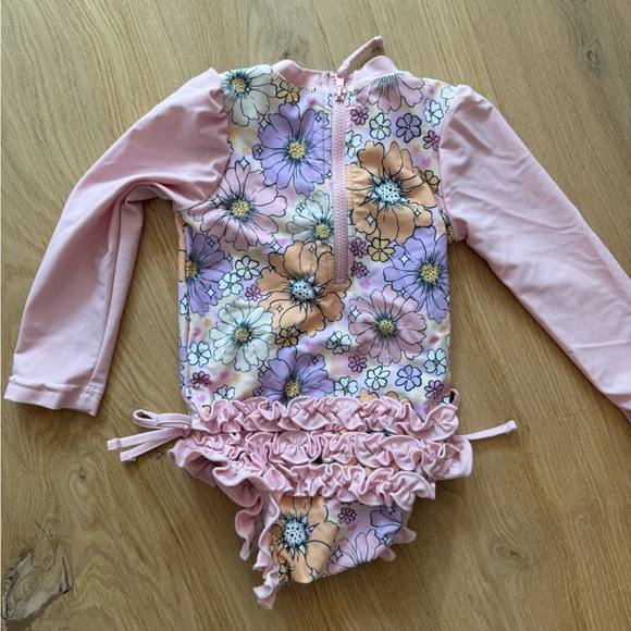 Caden Lane Pink Floral Kids Swimwear - Picture 1 of 2